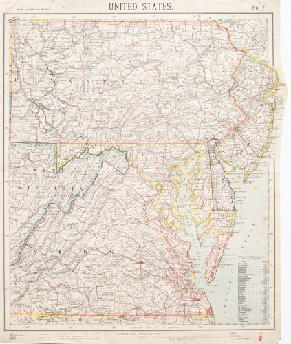antique map of Pennsylvania, New Jersey, Delaware, Maryland, Virginia, with part of West Virginia